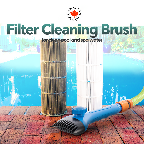 Easy use filter cleaning brush. Attach to garden hose with connector included.