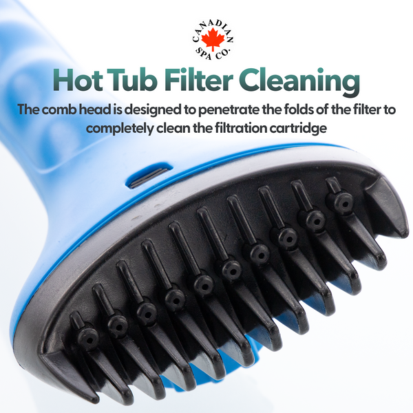 Easy use filter cleaning brush. Attach to garden hose with connector included.
